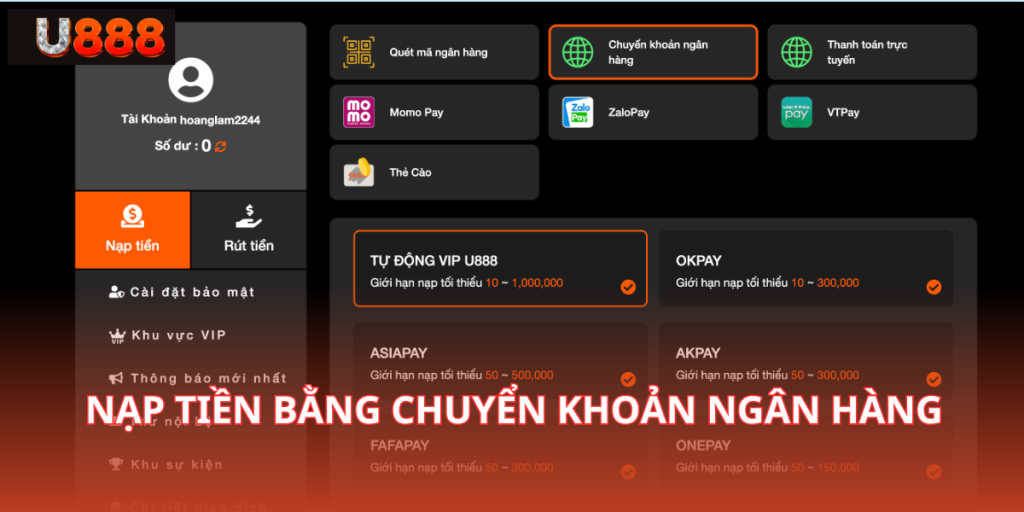 Nạp tiền bằng chuyển khoản ngân hàng